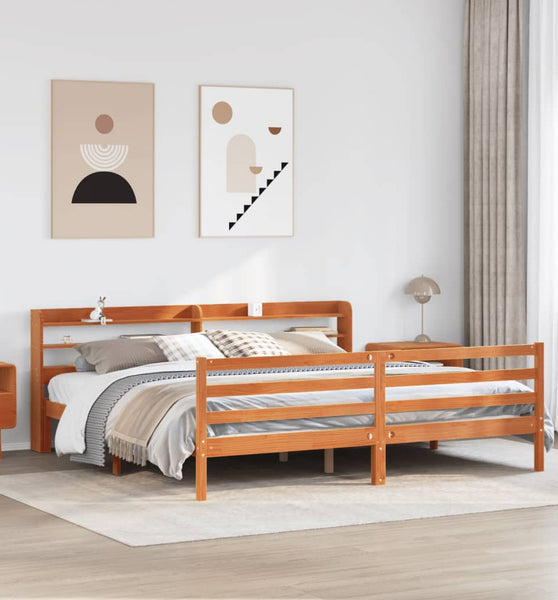Massivholzbett ohne Matratze Wachsbraun 200x200 Kiefernholz