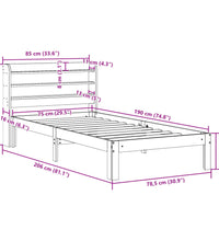 Bettgestell mit Kopfteil ohne Matratze 75x190 cm