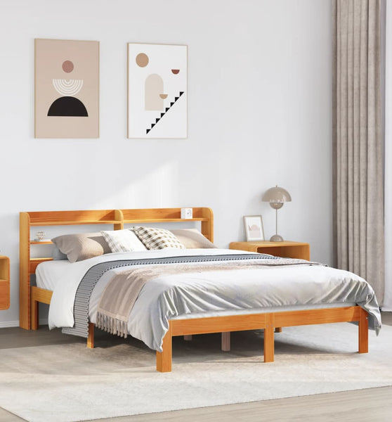 Massivholzbett ohne Matratze Wachsbraun 120x190 cm Kiefernholz