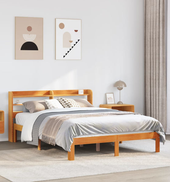 Massivholzbett ohne Matratze Wachsbraun 140x190 cm Kiefernholz