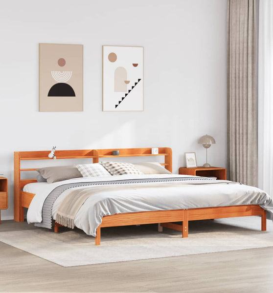 Massivholzbett ohne Matratze Wachsbraun 200x200 Kiefernholz