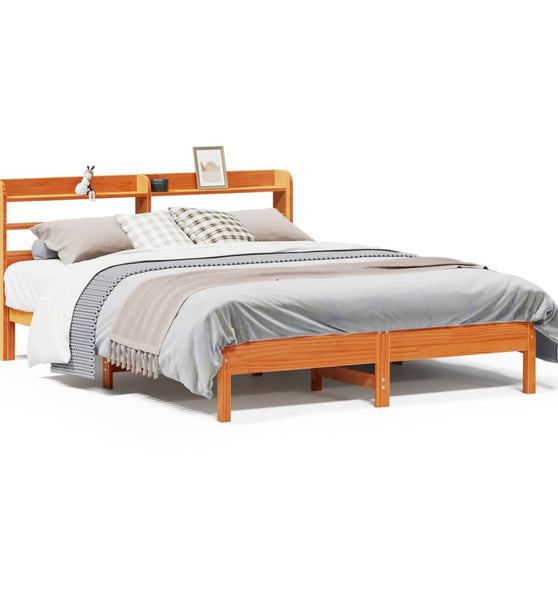 Massivholzbett ohne Matratze Wachsbraun 150x200 cm Kiefernholz