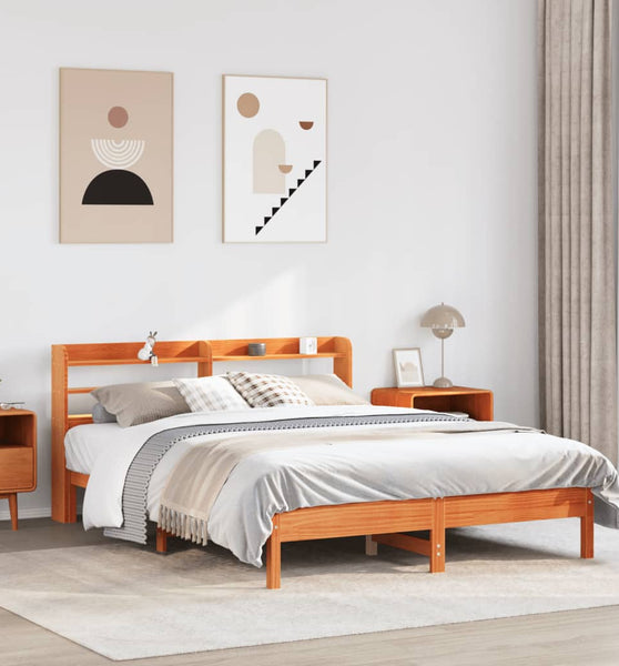 Massivholzbett ohne Matratze Wachsbraun 140x190 cm Kiefernholz