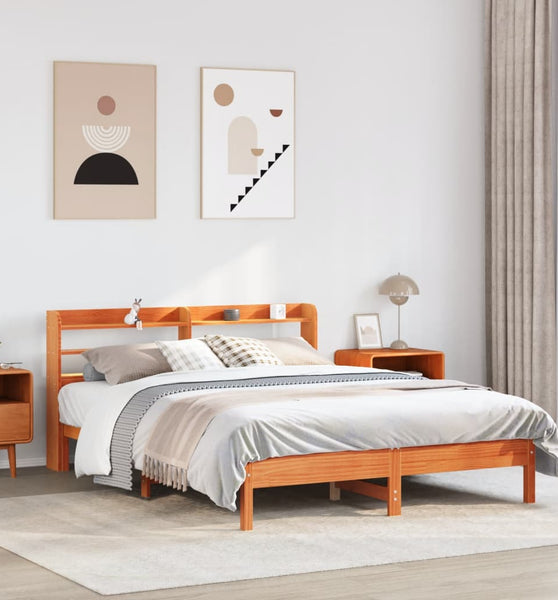 Massivholzbett ohne Matratze Wachsbraun 135x190 cm Kiefernholz