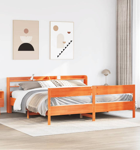 Massivholzbett ohne Matratze Wachsbraun 200x200 Kiefernholz