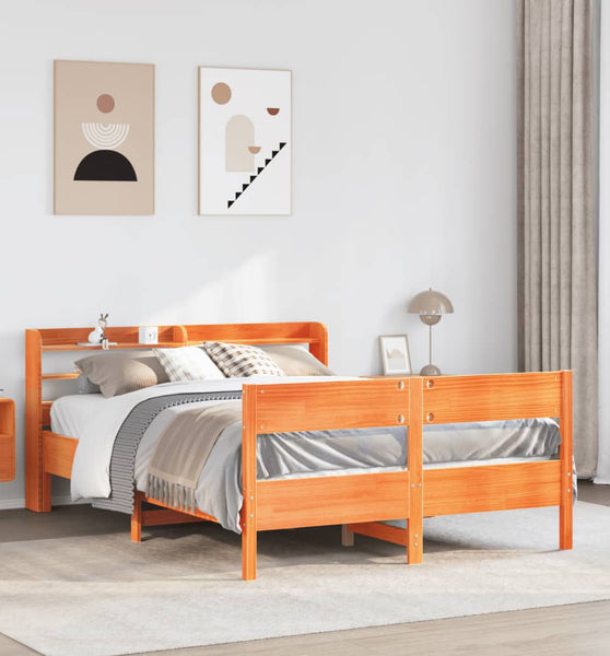 Massivholzbett ohne Matratze Wachsbraun 140x190 cm Kiefernholz