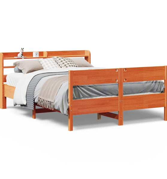 Massivholzbett ohne Matratze Wachsbraun 135x190 cm Kiefernholz