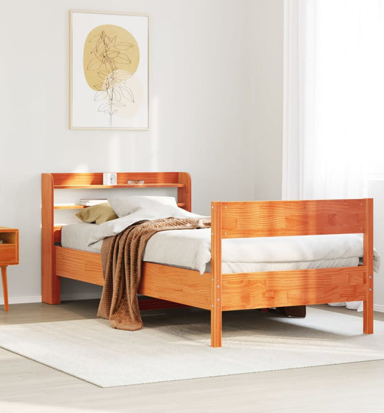 Massivholzbett ohne Matratze Wachsbraun 90x190 cm Kiefernholz