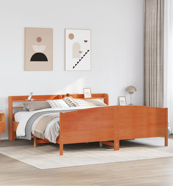 Massivholzbett ohne Matratze Wachsbraun 200x200 Kiefernholz