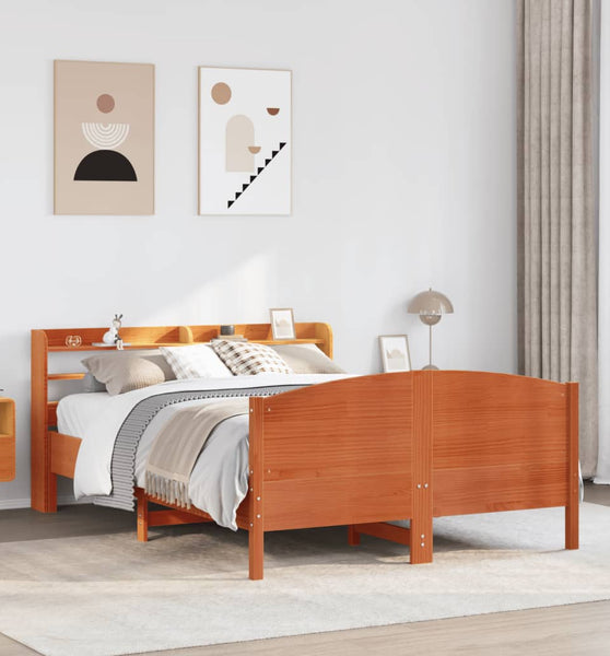 Massivholzbett ohne Matratze Wachsbraun 140x190 cm Kiefernholz