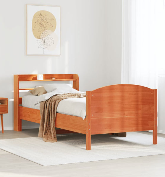 Massivholzbett ohne Matratze Wachsbraun 75x190 cm Kiefernholz