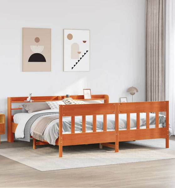 Massivholzbett ohne Matratze Wachsbraun 200x200 Kiefernholz