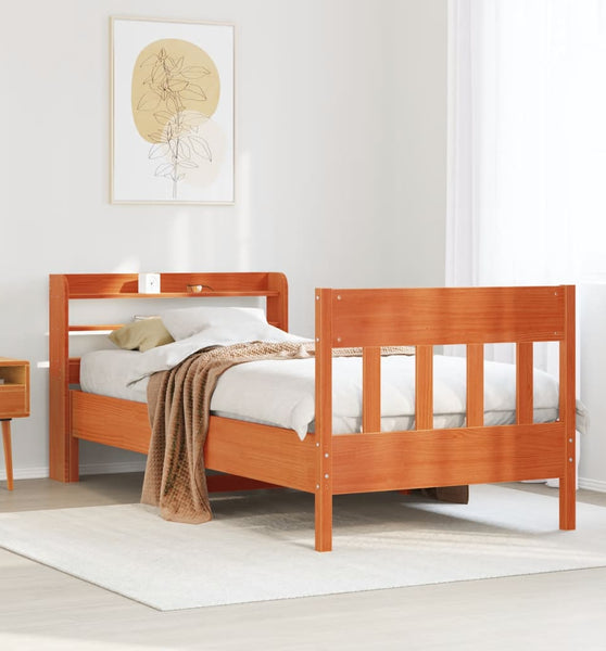 Massivholzbett ohne Matratze Wachsbraun 90x200 Kiefernholz