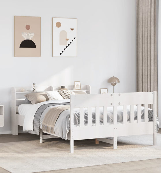 Massivholzbett ohne Matratze Weiß 135x190 cm Kiefernholz