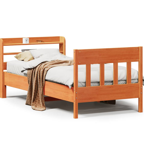 Massivholzbett ohne Matratze Wachsbraun 90x190 cm Kiefernholz