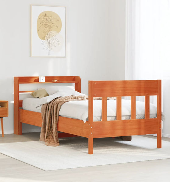 Massivholzbett ohne Matratze Wachsbraun 90x190 cm Kiefernholz