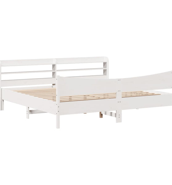 Massivholzbett mit Kopfteil Weiß 200x200 cm Kiefer