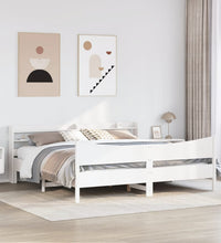 Massivholzbett mit Kopfteil Weiß 200x200 cm Kiefer