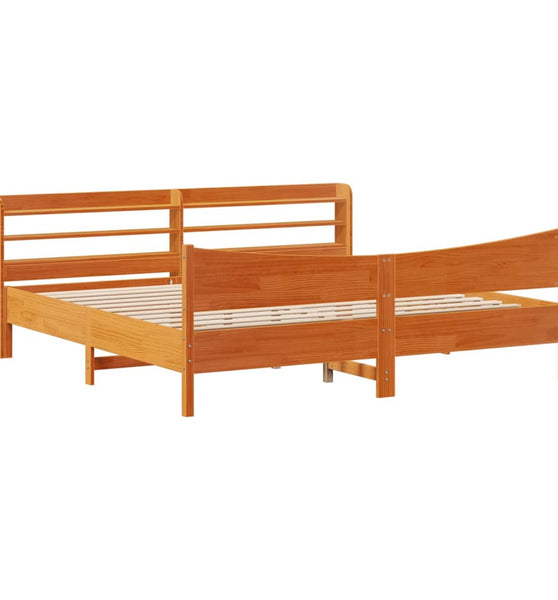 Massivholzbett mit Kopfteil Wachsbraun 200x200 cm Kiefer