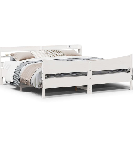 Massivholzbett mit Kopfteil Weiß 180x200 cm Kiefer