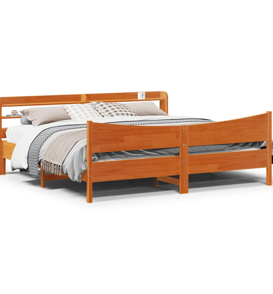 Massivholzbett mit Kopfteil Wachsbraun 180x200 cm Kiefer