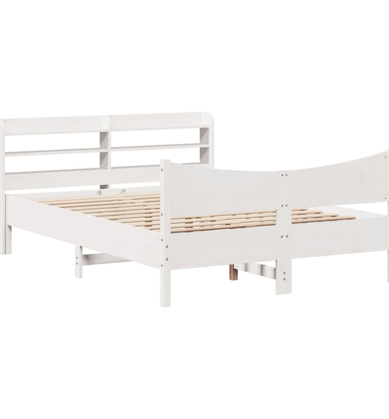 Massivholzbett mit Kopfteil Weiß 160x200 cm Kiefer