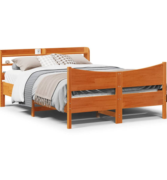 Massivholzbett mit Kopfteil Wachsbraun 160x200 cm Kiefer