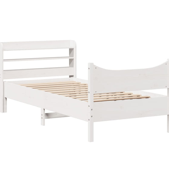 Massivholzbett mit Kopfteil Weiß 100x200 cm Kiefer