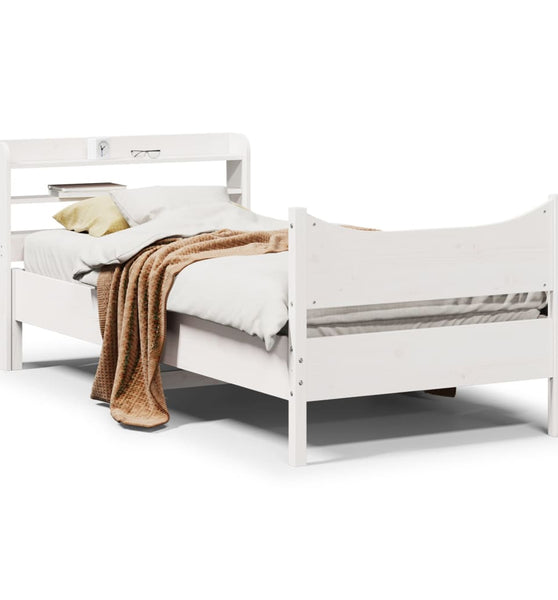 Massivholzbett mit Kopfteil Weiß 100x200 cm Kiefer