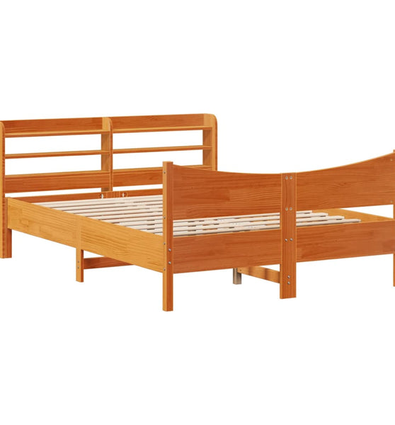 Massivholzbett mit Kopfteil Wachsbraun 140x190 cm Kiefer