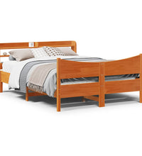 Massivholzbett mit Kopfteil Wachsbraun 135x190 cm Kiefer