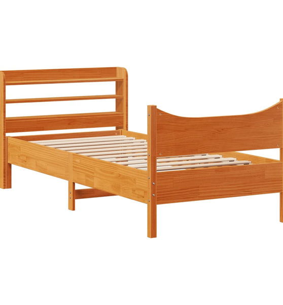 Massivholzbett mit Kopfteil Wachsbraun 75x190 cm Kiefer