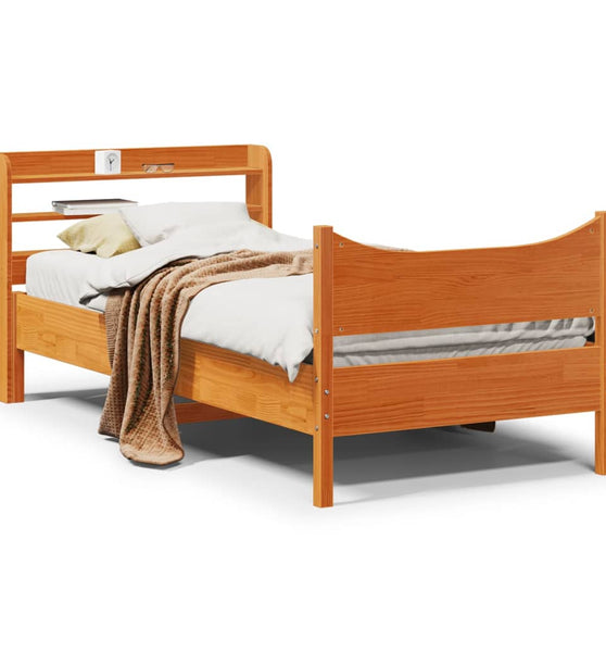 Massivholzbett mit Kopfteil Wachsbraun 75x190 cm Kiefer