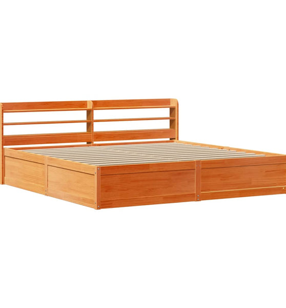 Massivholzbett mit Kopfteil Wachsbraun 200x200 cm Kiefer