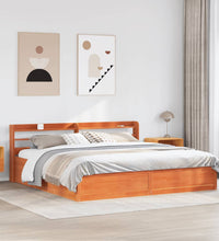 Massivholzbett mit Kopfteil Wachsbraun 200x200 cm Kiefer