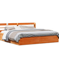 Massivholzbett mit Kopfteil Wachsbraun 200x200 cm Kiefer