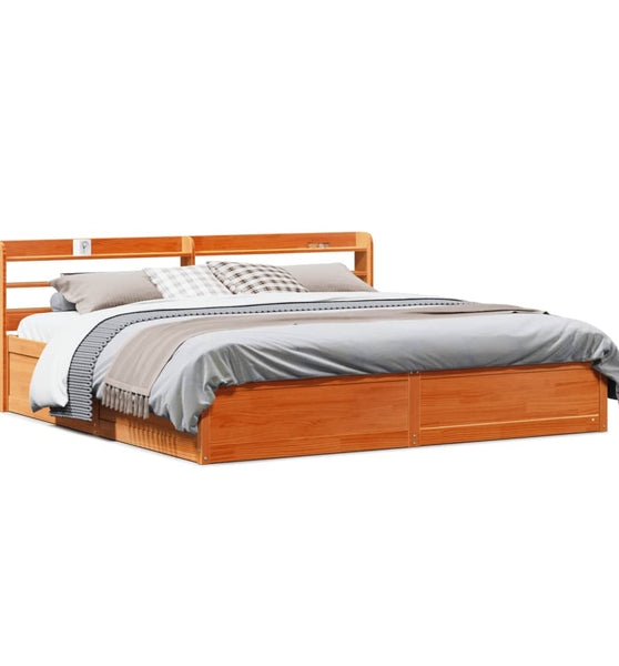 Massivholzbett mit Kopfteil Wachsbraun 200x200 cm Kiefer