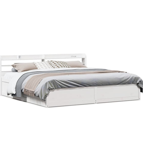 Massivholzbett mit Kopfteil Weiß 180x200 cm Kiefer