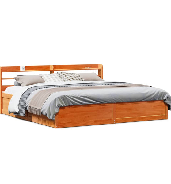 Massivholzbett mit Kopfteil Wachsbraun 180x200 cm Kiefer