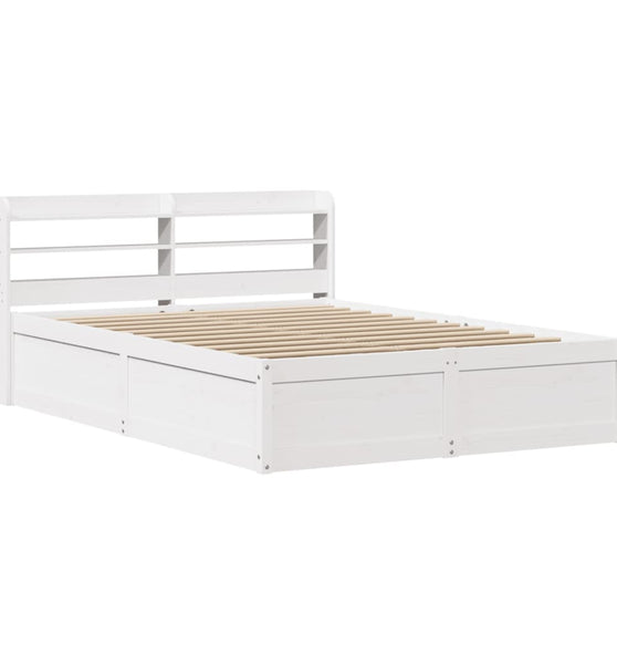 Massivholzbett mit Kopfteil Weiß 160x200 cm Kiefer