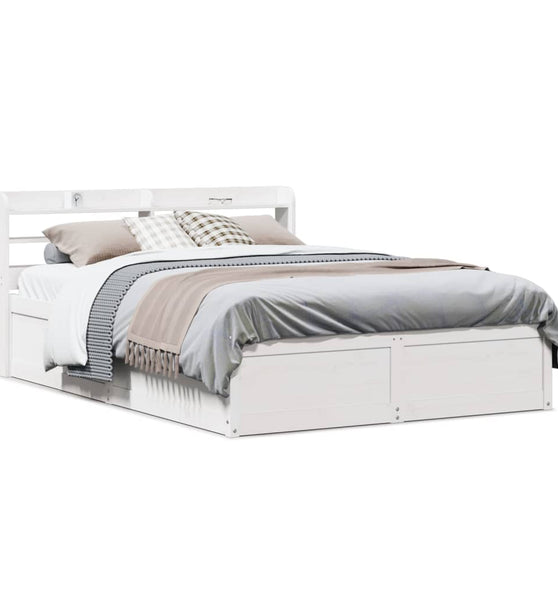 Massivholzbett mit Kopfteil Weiß 160x200 cm Kiefer