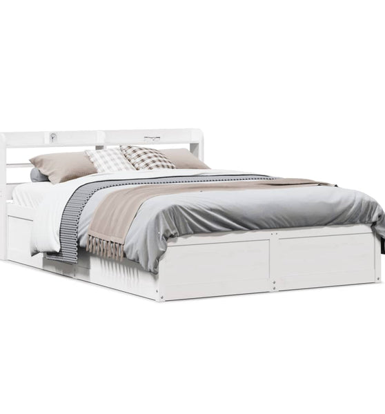 Massivholzbett mit Kopfteil Weiß 150x200 cm Kiefer