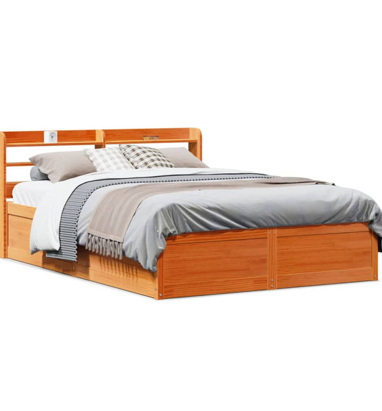 Massivholzbett mit Kopfteil Wachsbraun 150x200 cm Kiefer