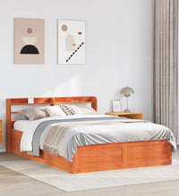 Massivholzbett mit Kopfteil Wachsbraun 140x200 cm Kiefer