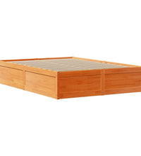 Massivholzbett mit Kopfteil Wachsbraun 140x200 cm Kiefer