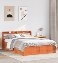 Massivholzbett mit Kopfteil Wachsbraun 120x200 cm Kiefer