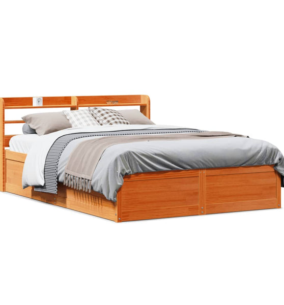 Massivholzbett mit Kopfteil Wachsbraun 120x200 cm Kiefer