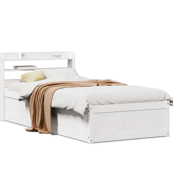 Massivholzbett mit Kopfteil Weiß 100x200 cm Kiefer