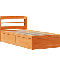 Massivholzbett mit Kopfteil Wachsbraun 100x200 cm Kiefer