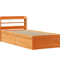 Massivholzbett mit Kopfteil Wachsbraun 90x200 cm Kiefer
